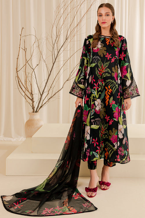 Farasha Summer Essentials Embroidered Lawn Unstitched 3Pc Suit - Ebony Passion