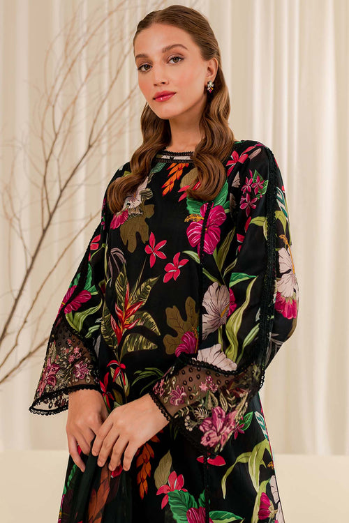 Farasha Summer Essentials Embroidered Lawn Unstitched 3Pc Suit - Ebony Passion