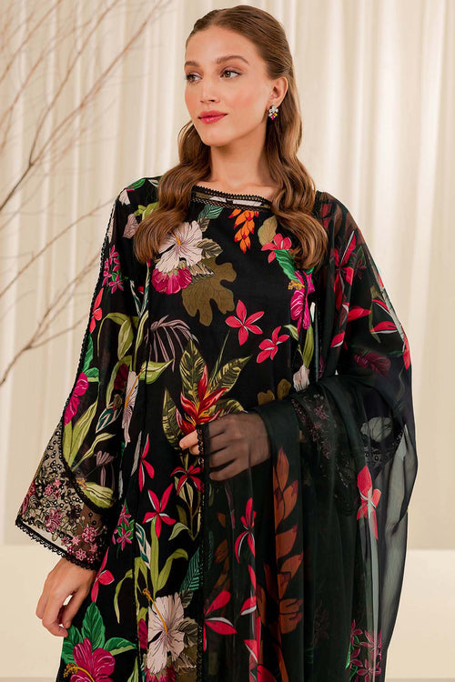 Farasha Summer Essentials Embroidered Lawn Unstitched 3Pc Suit - Ebony Passion