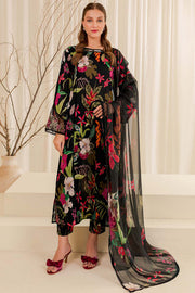 Farasha Summer Essentials Embroidered Lawn Unstitched 3Pc Suit - Ebony Passion