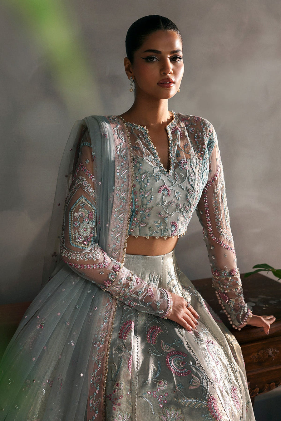 Afrozeh La Fuchsia Embroidered Net Unstitched 3Pc Suit ALF-25-V1-08 ELANORA