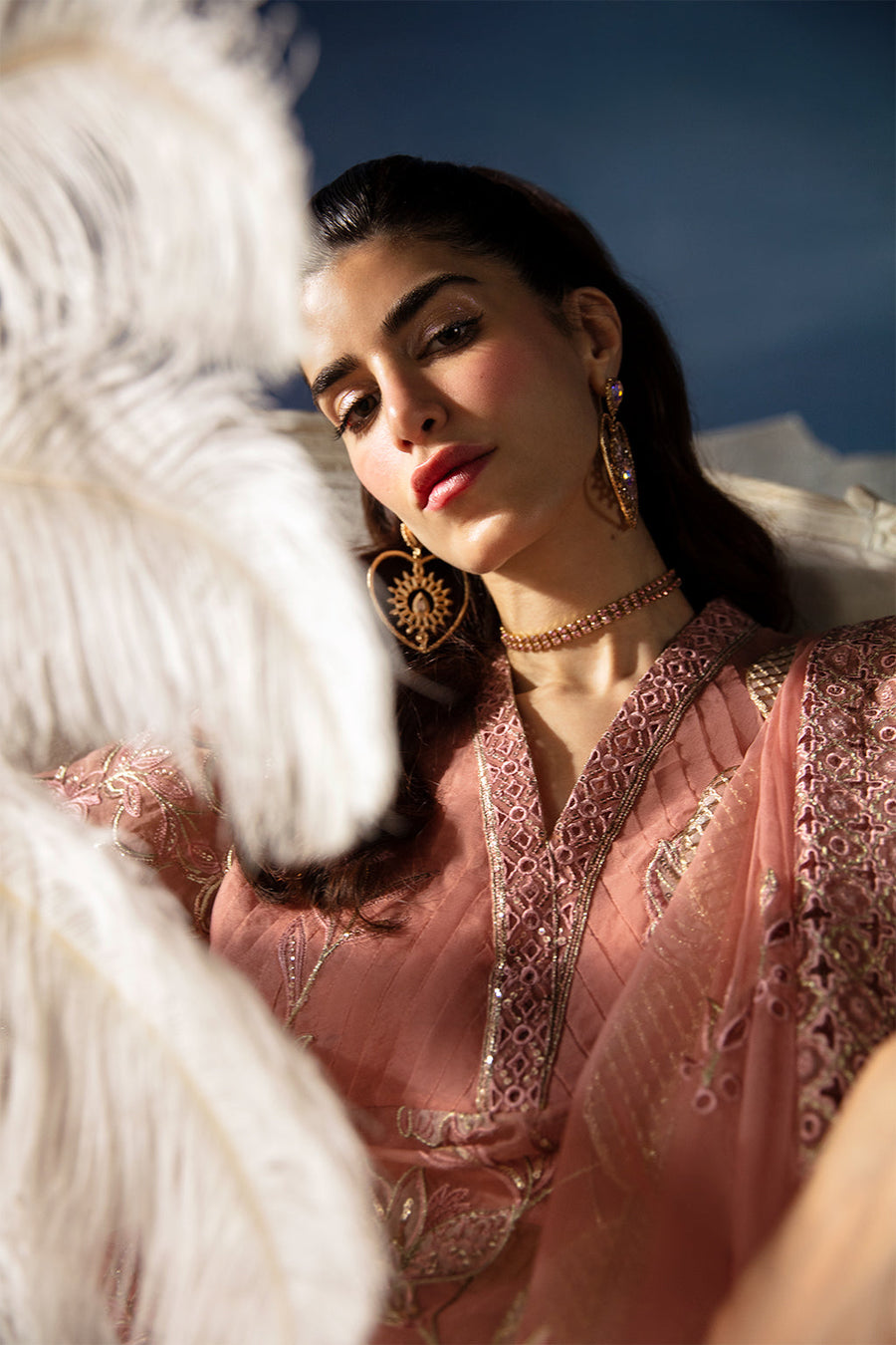 Afrozeh La Fuchsia Embroidered Organza Unstitched 3Pc Suit - Elea