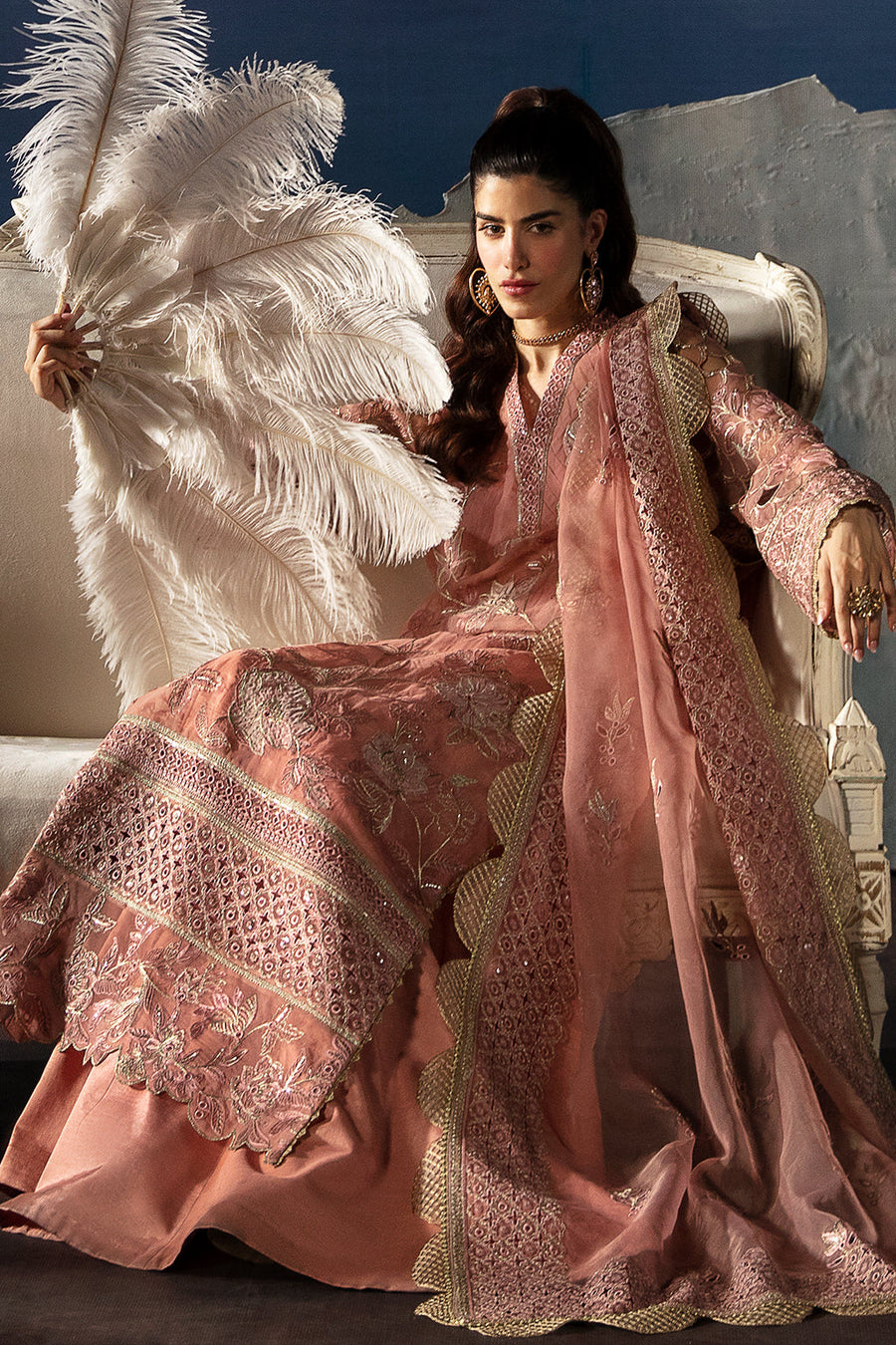 Afrozeh La Fuchsia Embroidered Organza Unstitched 3Pc Suit - Elea