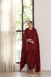 Noor by Saadia Asad Embroidered Linen Unstitched 3Pc Suit D-05 Ember