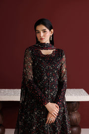 Farasha Fiorella Embroidered Chiffon Unstitched 3Pc Suit - Ember Veil
