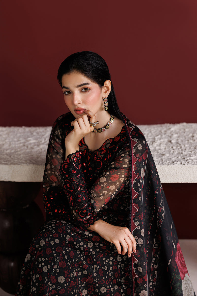 Farasha Fiorella Embroidered Chiffon Unstitched 3Pc Suit - Ember Veil