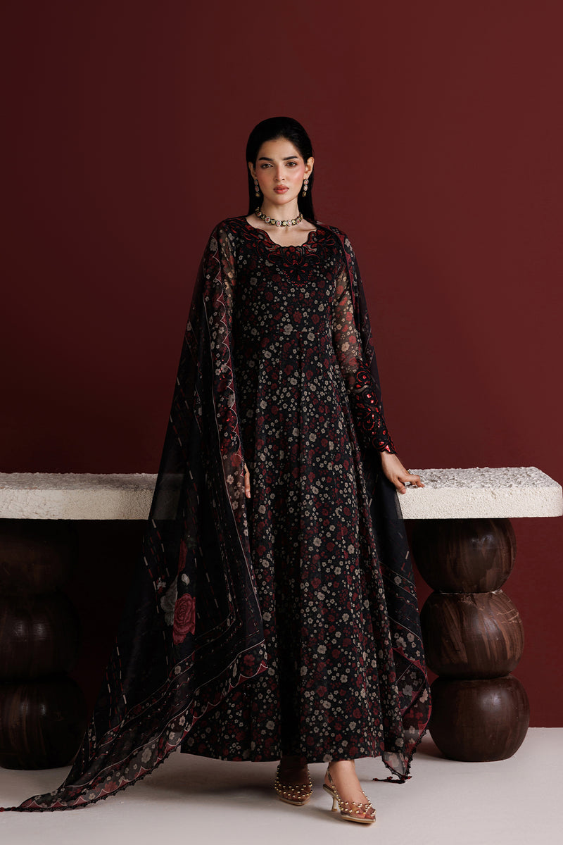 Farasha Fiorella Embroidered Chiffon Unstitched 3Pc Suit - Ember Veil