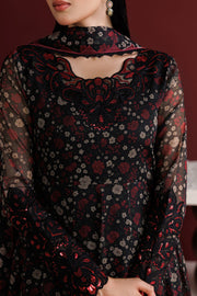 Farasha Fiorella Embroidered Chiffon Unstitched 3Pc Suit - Ember Veil