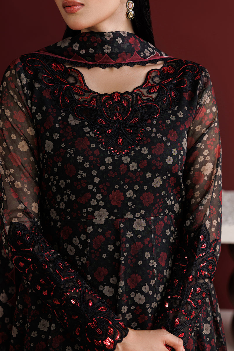 Farasha Fiorella Embroidered Chiffon Unstitched 3Pc Suit - Ember Veil
