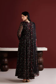 Farasha Fiorella Embroidered Chiffon Unstitched 3Pc Suit - Ember Veil