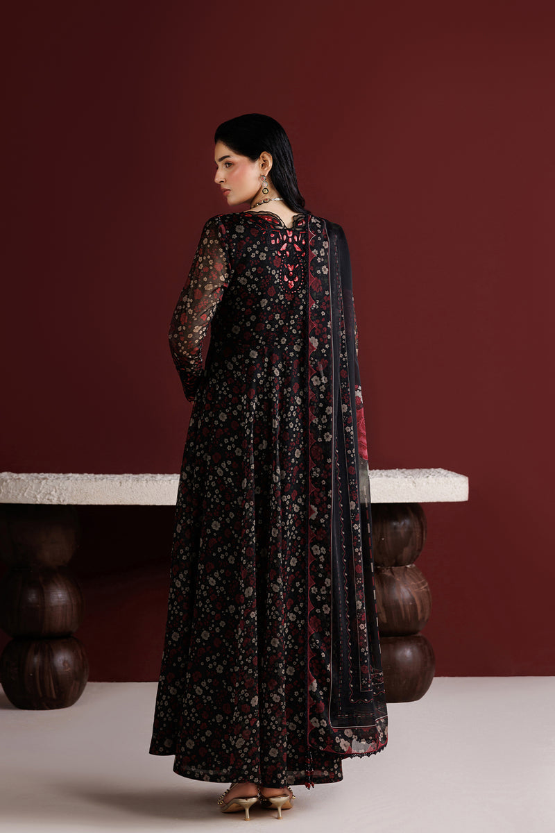 Farasha Fiorella Embroidered Chiffon Unstitched 3Pc Suit - Ember Veil