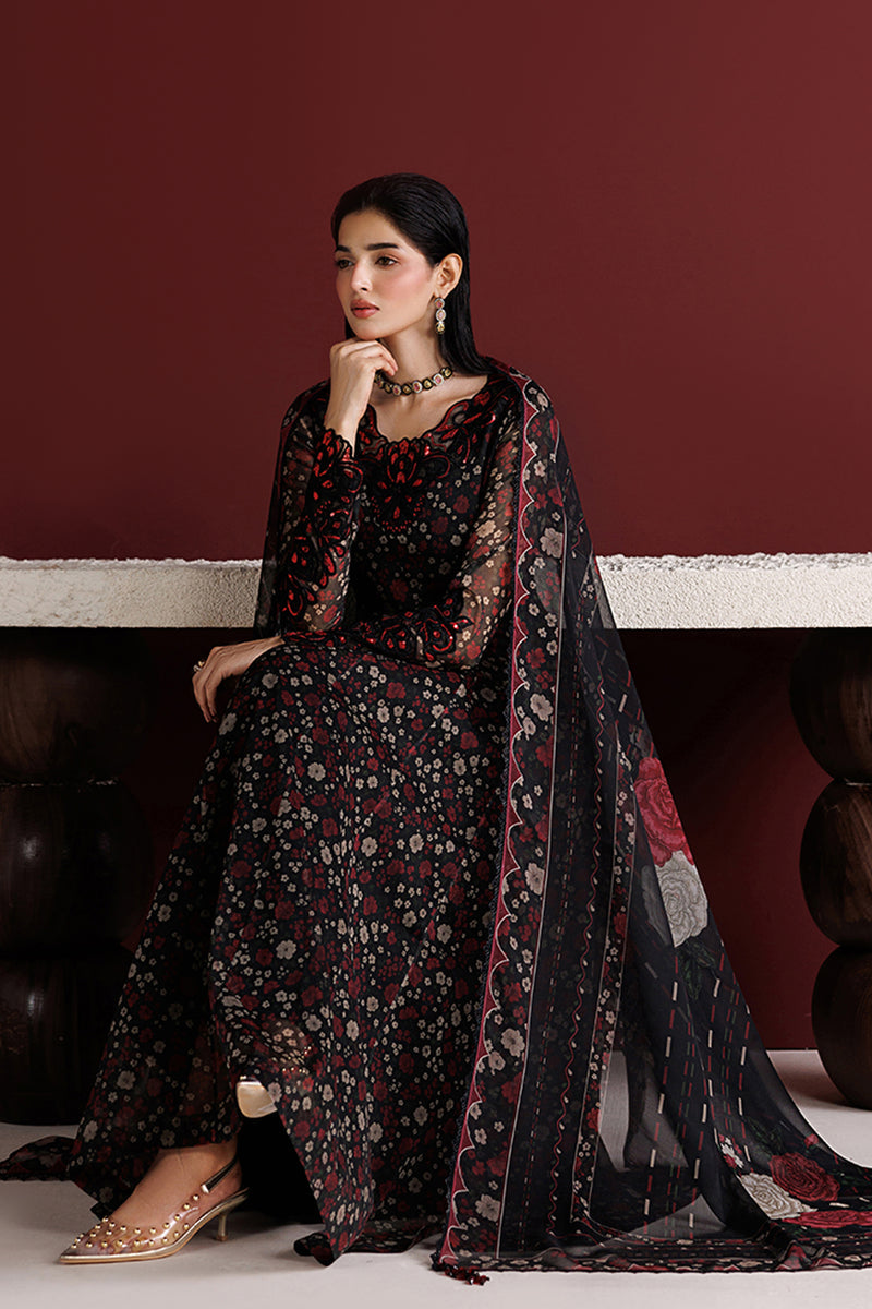 Farasha Fiorella Embroidered Chiffon Unstitched 3Pc Suit - Ember Veil