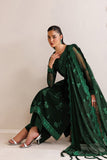 Farasha Luxury Formal Embroidered Chiffon Unstitched 3Pc Suit - Emerald Leaf