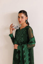 Farasha Luxury Formal Embroidered Chiffon Unstitched 3Pc Suit - Emerald Leaf