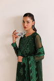 Farasha Luxury Formal Embroidered Chiffon Unstitched 3Pc Suit - Emerald Leaf