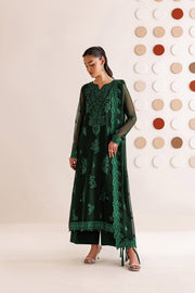 Farasha Luxury Formal Embroidered Chiffon Unstitched 3Pc Suit - Emerald Leaf