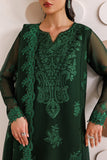 Farasha Luxury Formal Embroidered Chiffon Unstitched 3Pc Suit - Emerald Leaf