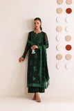 Farasha Luxury Formal Embroidered Chiffon Unstitched 3Pc Suit - Emerald Leaf