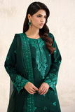 Farasha Embroidered Luxury Korean Raw Silk Unstitched 3Pc Suit - Emerald Luxe