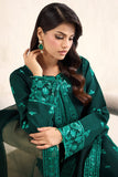 Farasha Embroidered Luxury Korean Raw Silk Unstitched 3Pc Suit - Emerald Luxe