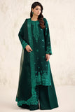 Farasha Embroidered Luxury Korean Raw Silk Unstitched 3Pc Suit - Emerald Luxe