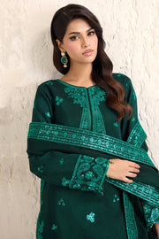 Farasha Embroidered Luxury Korean Raw Silk Unstitched 3Pc Suit - Emerald Luxe
