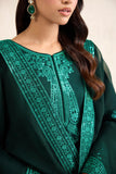 Farasha Embroidered Luxury Korean Raw Silk Unstitched 3Pc Suit - Emerald Luxe