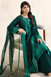 Farasha Embroidered Luxury Korean Raw Silk Unstitched 3Pc Suit - Emerald Luxe