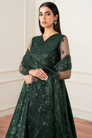 Farasha Essence Embroidered Net Unstitched 3Pc Suit - Emerald Muse