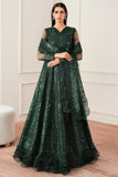 Farasha Essence Embroidered Net Unstitched 3Pc Suit - Emerald Muse