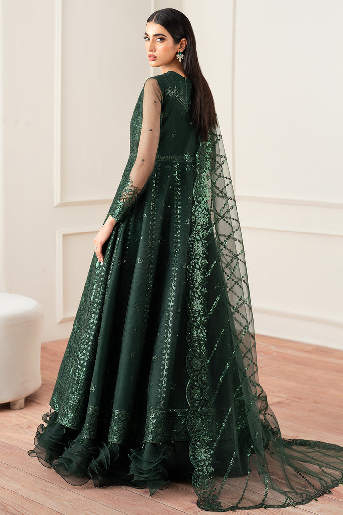 Farasha Essence Embroidered Net Unstitched 3Pc Suit - Emerald Muse