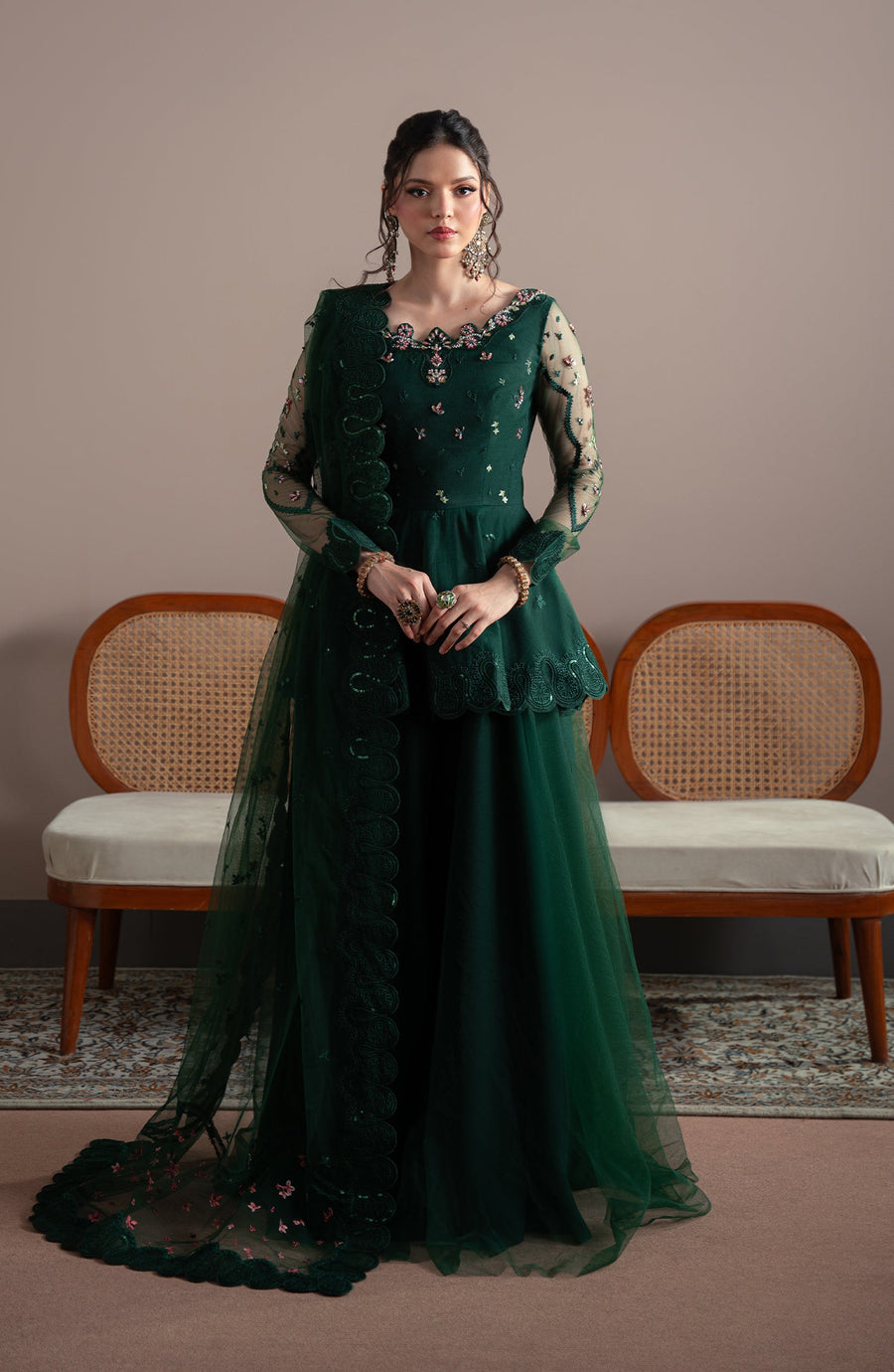 Front view of model wearing Emerelle Shirt Dress from Elvin Collection by Fabiha Fatima