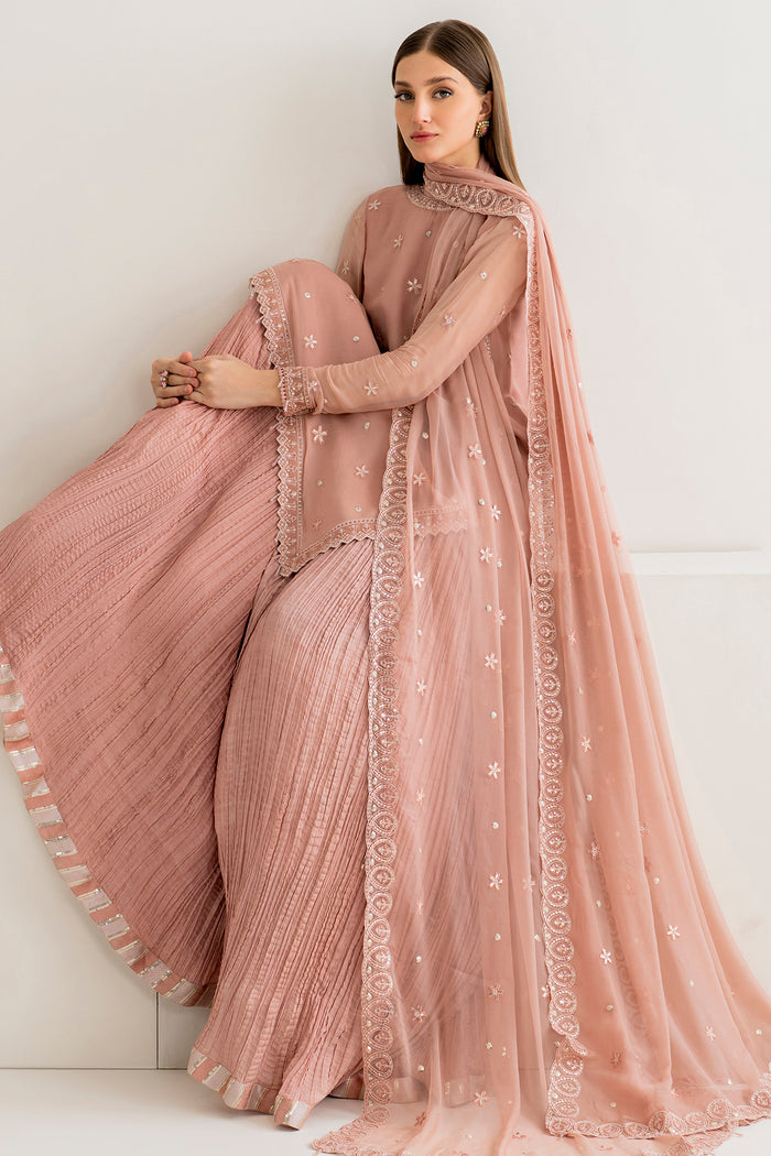 Farasha Luxury Formal Embroidered Chiffon Unstitched 3Pc Suit - Emily