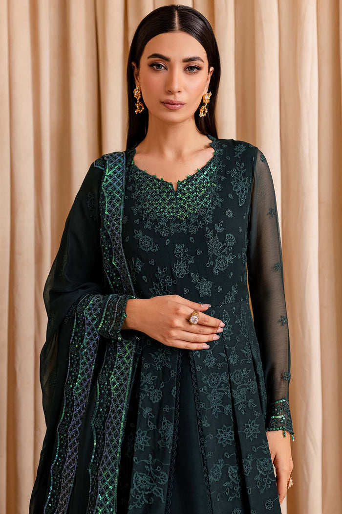 Farasha Luxury Formal Embroidered Chiffon Unstitched 3Pc Suit - Enchanted Sage