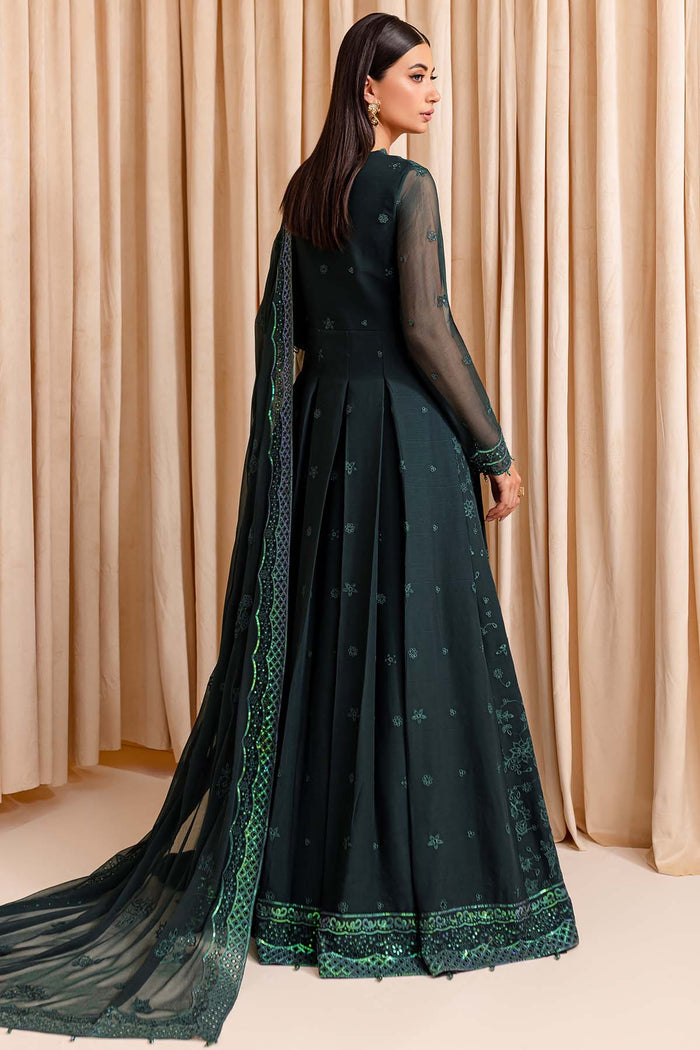 Farasha Luxury Formal Embroidered Chiffon Unstitched 3Pc Suit - Enchanted Sage