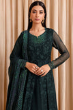 Farasha Luxury Formal Embroidered Chiffon Unstitched 3Pc Suit - Enchanted Sage