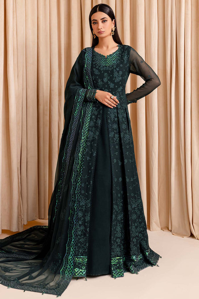 Farasha Luxury Formal Embroidered Chiffon Unstitched 3Pc Suit - Enchanted Sage