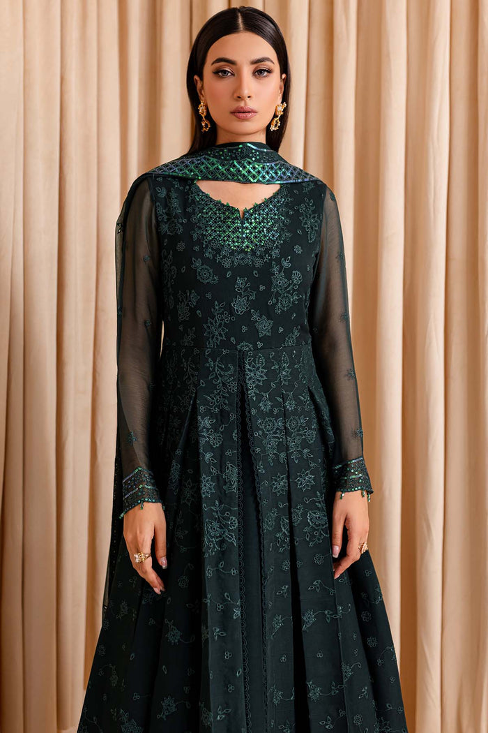 Farasha Luxury Formal Embroidered Chiffon Unstitched 3Pc Suit - Enchanted Sage