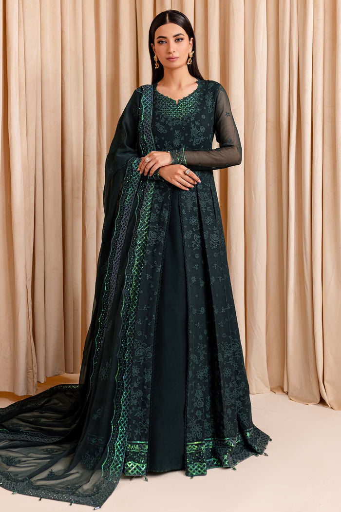 Farasha Luxury Formal Embroidered Chiffon Unstitched 3Pc Suit - Enchanted Sage