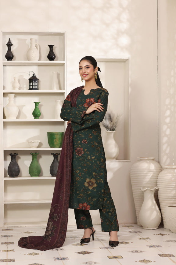 Feathers The Frost Digital Printed Dhanak Unstitched 3Pc Suit Everglade Echo-FT790