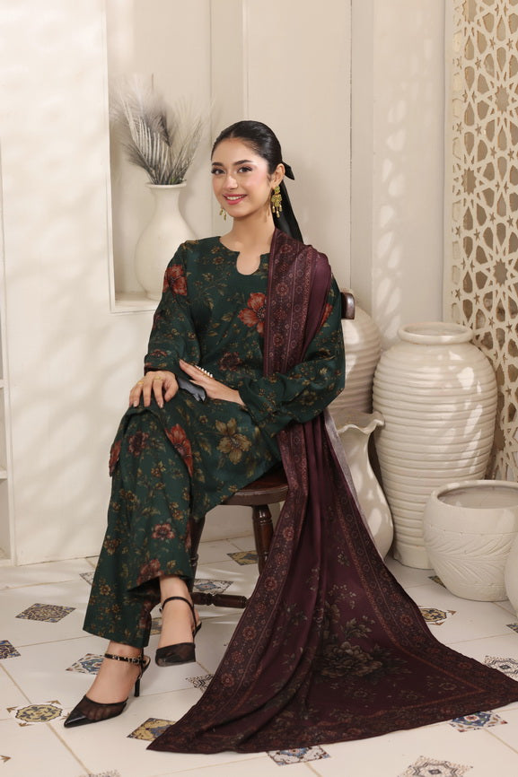 Feathers The Frost Digital Printed Dhanak Unstitched 3Pc Suit Everglade Echo-FT790