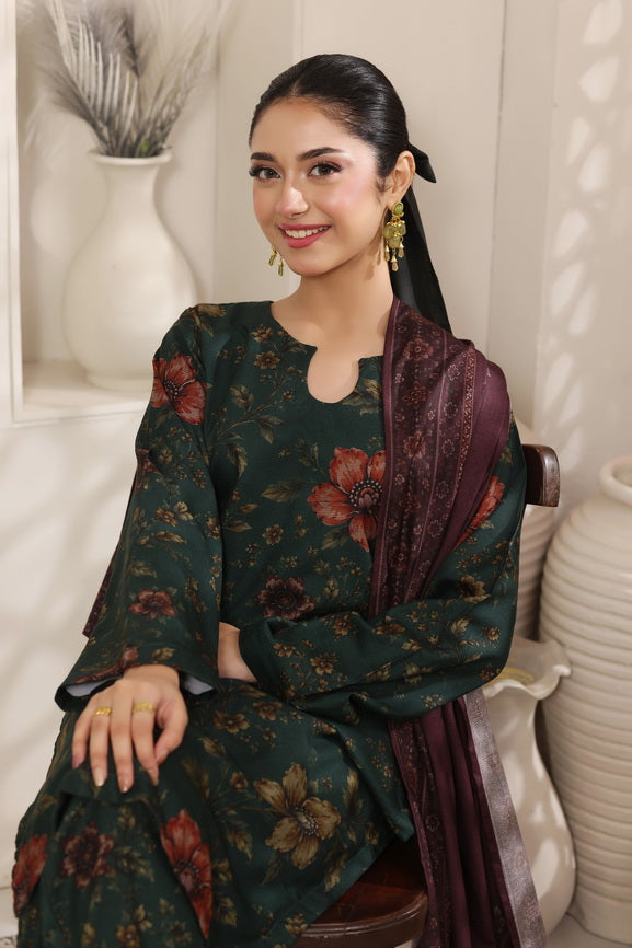 Feathers The Frost Digital Printed Dhanak Unstitched 3Pc Suit Everglade Echo-FT790