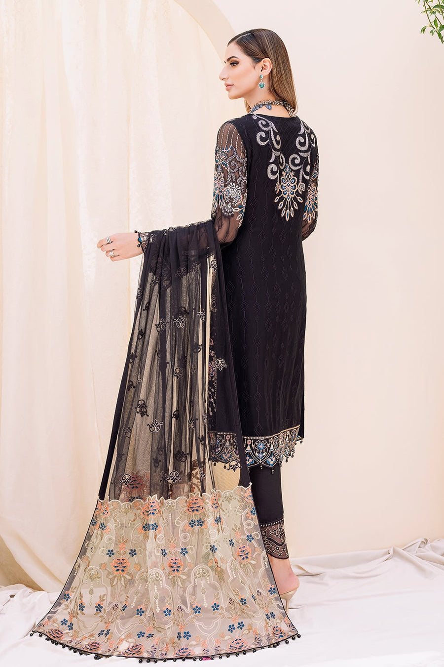 Ramsha Embroidered Chiffon Unstitched 3 Piece Suit F-2301
