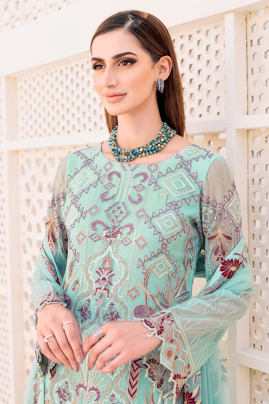 Ramsha Embroidered Chiffon Unstitched 3 Piece Suit F-2302