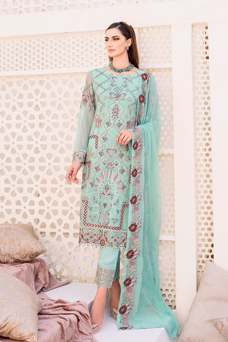 Ramsha Embroidered Chiffon Unstitched 3 Piece Suit F-2302