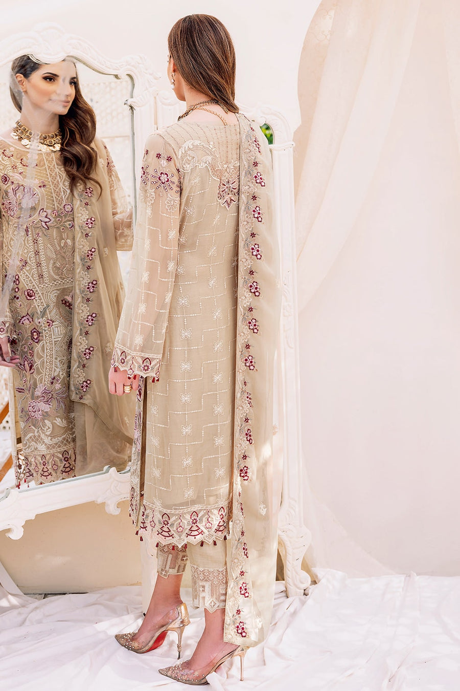 Ramsha Embroidered Chiffon Unstitched 3 Piece Suit F-2306