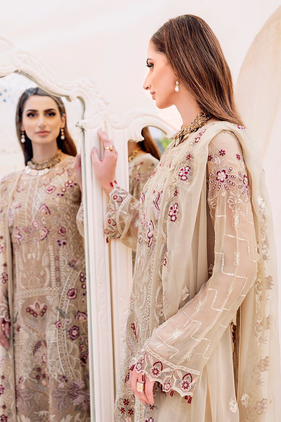 Ramsha Embroidered Chiffon Unstitched 3 Piece Suit F-2306