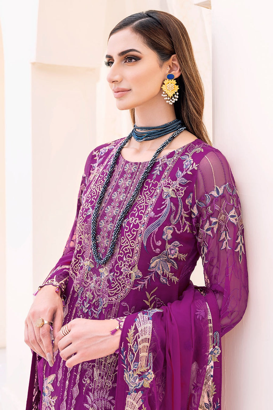 Ramsha Embroidered Chiffon Unstitched 3 Piece Suit F-2307