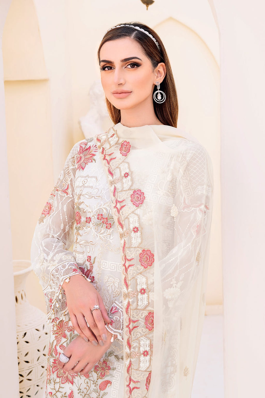 Ramsha Embroidered Chiffon Unstitched 3 Piece Suit F-2308