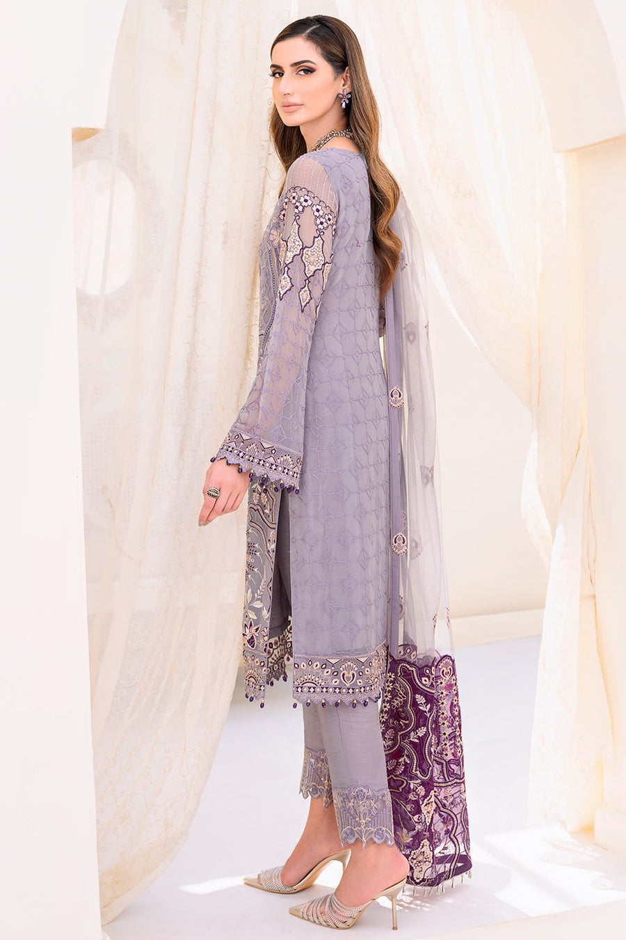 Ramsha Embroidered Chiffon Unstitched 3 Piece Suit F-2310